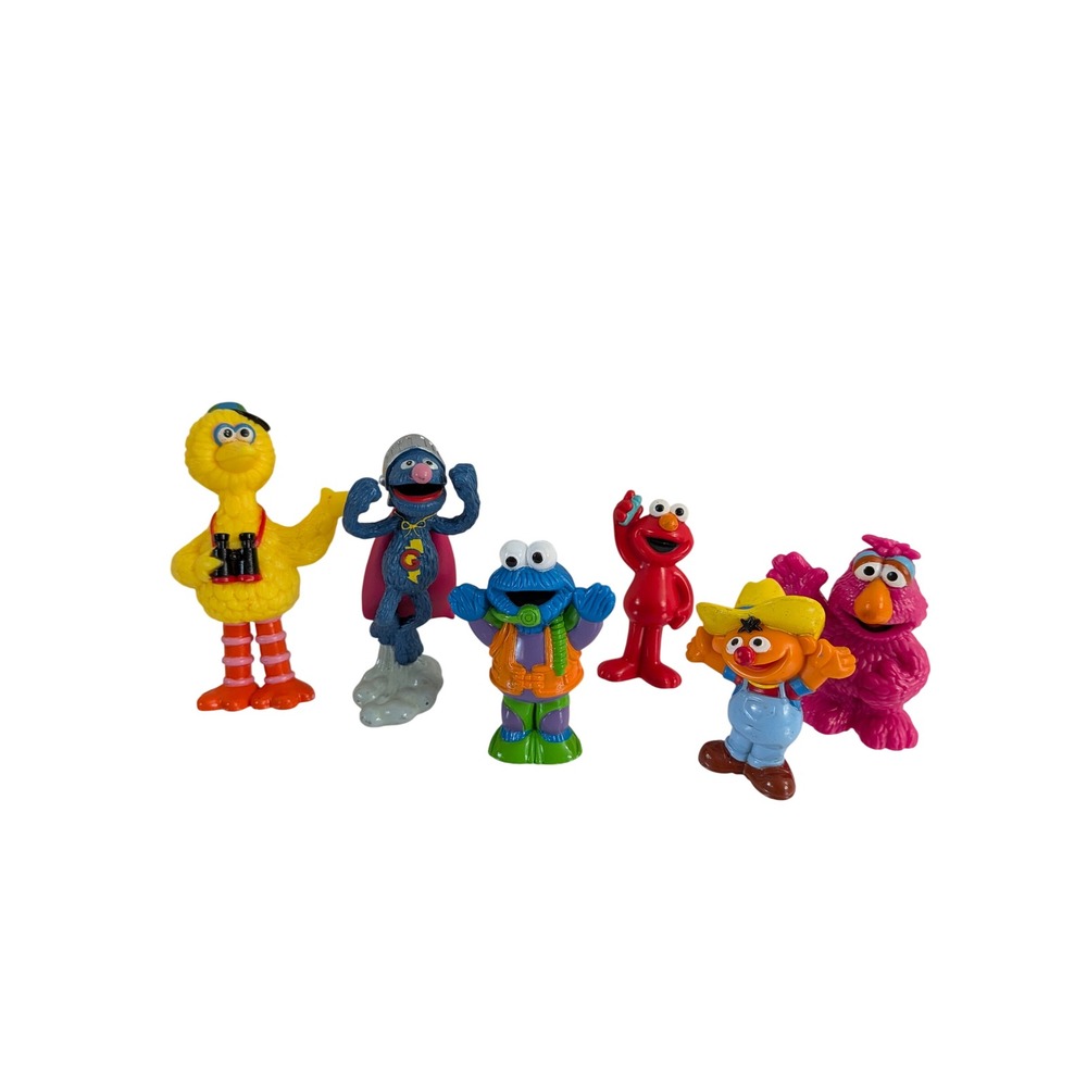 Sesame Street PVC Figure Lot 6 Big Bird Super Grover Cookie Monster Elmo Telly